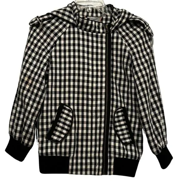 L.A.M.B. Asymmetrical Gingham Double-Zip Hooded Bomber with Cropped Sleeves - Picture 2 of 12